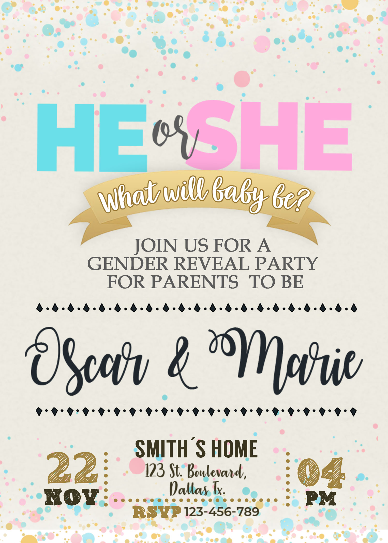 He or She Gender Reveal Invitation
