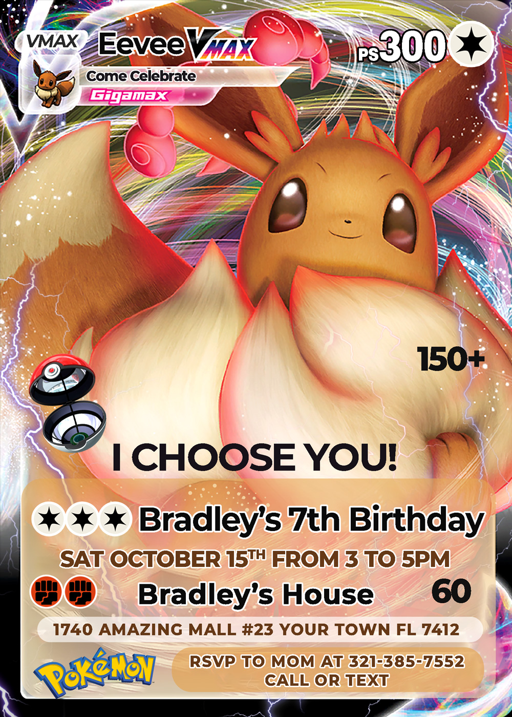 Eevee Pokémon Card Birthday Invitation Amazing Price 6.00$