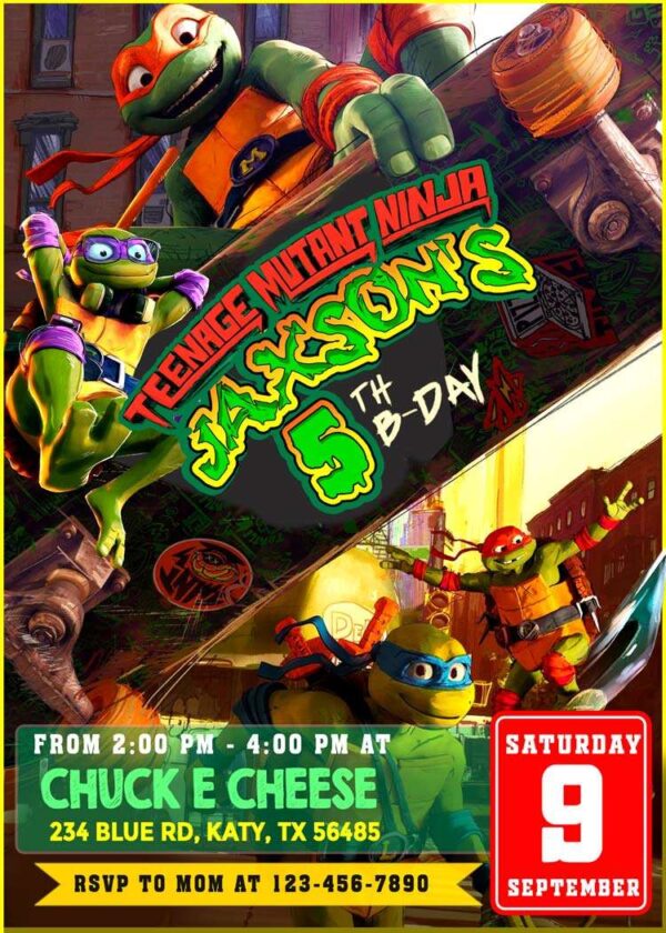 Ninja turtles Mutan Mayhem birthday Invitation