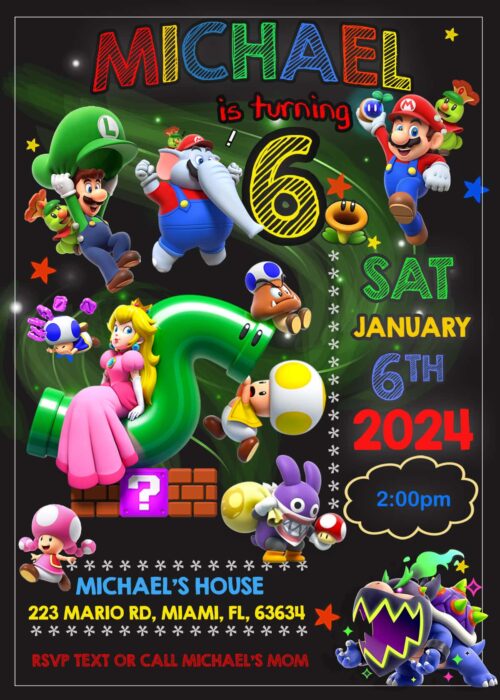 Mario Wonder Birthday Invitation