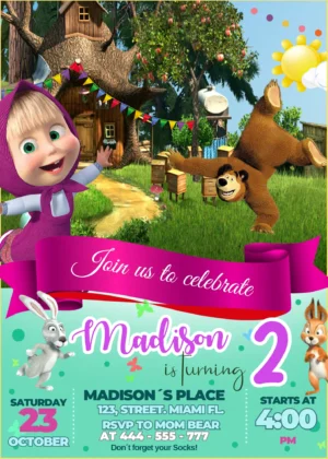 Masha and the Bear Birthday Invitation Template