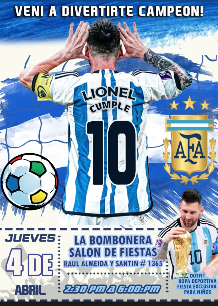 Messi Argentina Soccer team birthday Invitation
