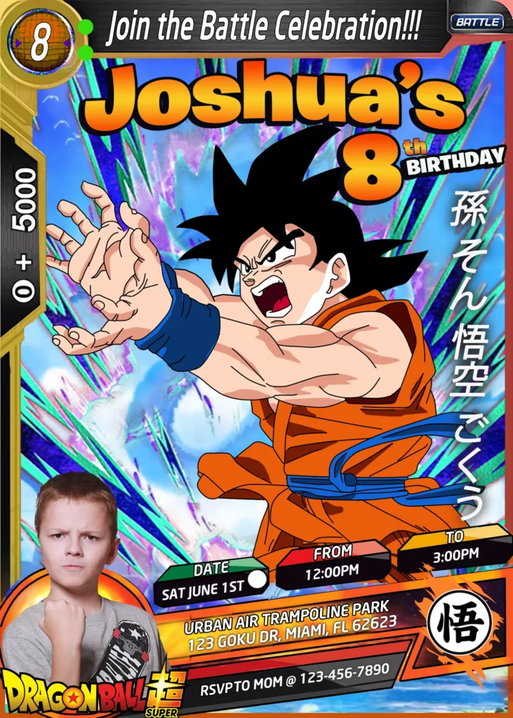 Dragon Ball Goku Birthday Invitation | Trading Card