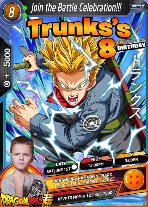 Dragon Ball Trunks Birthday Invitation Trading Card