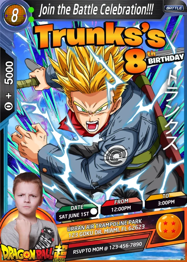 Dragon Ball Trunks Birthday Invitation Trading Card