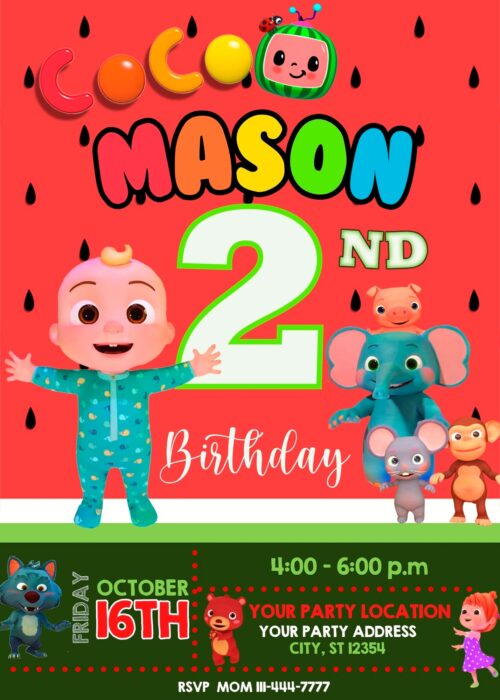 Cocomelon Birthday Invitation template