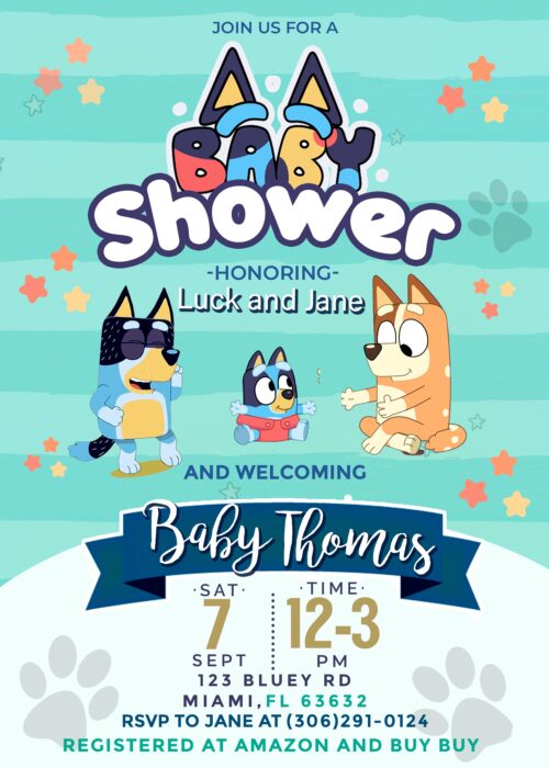 Bluey Baby Shower Invitation