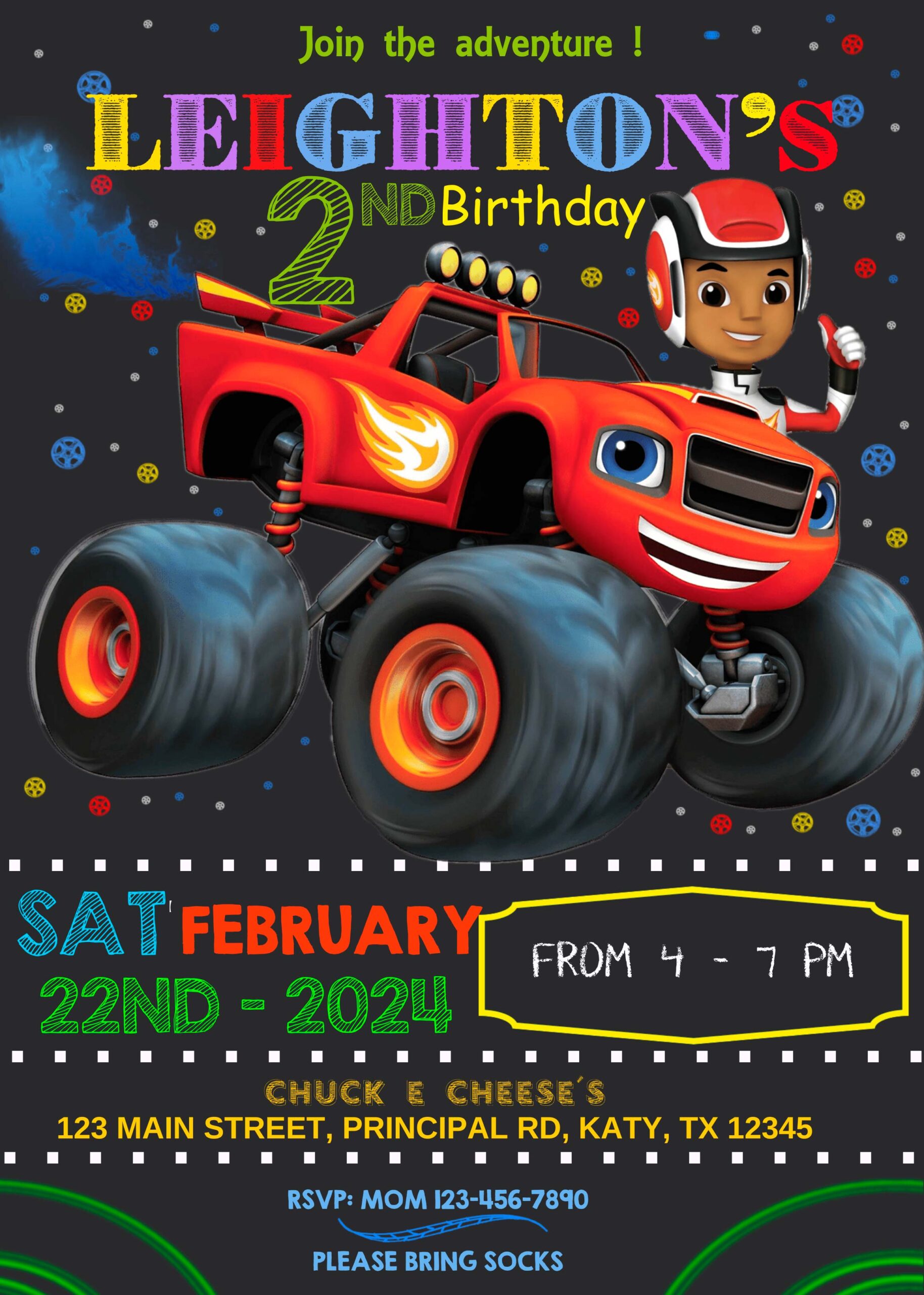 Blaze and the monster machines birthday invitation template