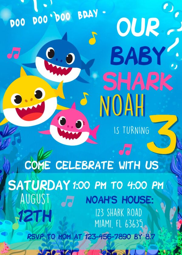 Baby Shark Birthday Invitation template