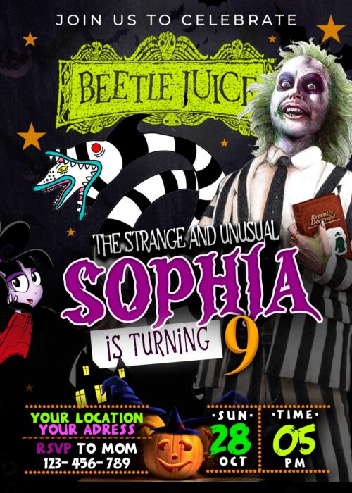 Beetlejuice Halloween Birthday Party Invitation