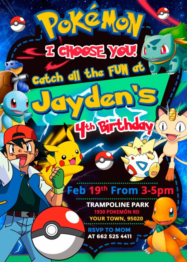 Digital pokemon Invitation for birthday