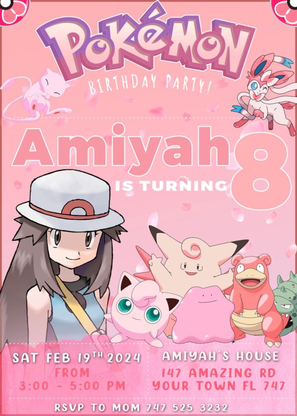 Pokemon Birthday Invite for Girl