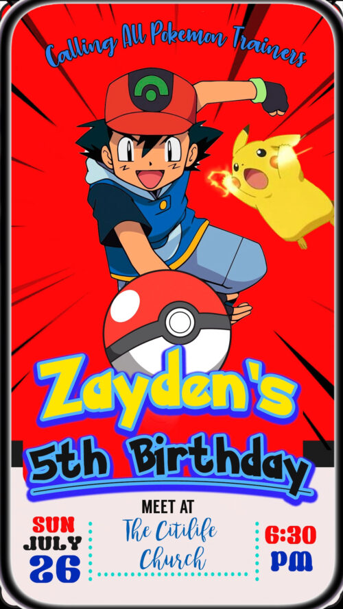 Pokemon Trainer Birthday Video Invitation