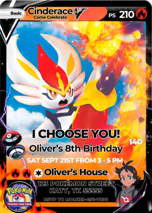 Pokemon Cinderace Birthday Invitation template