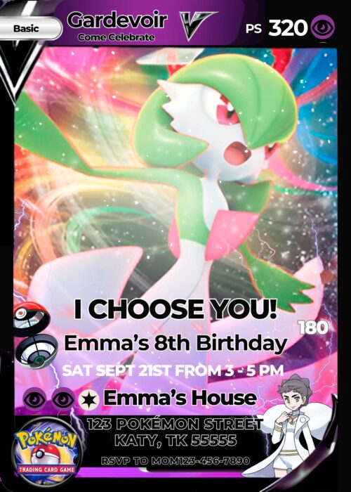 Pokemon Gardevoir Birthday Invitation Template