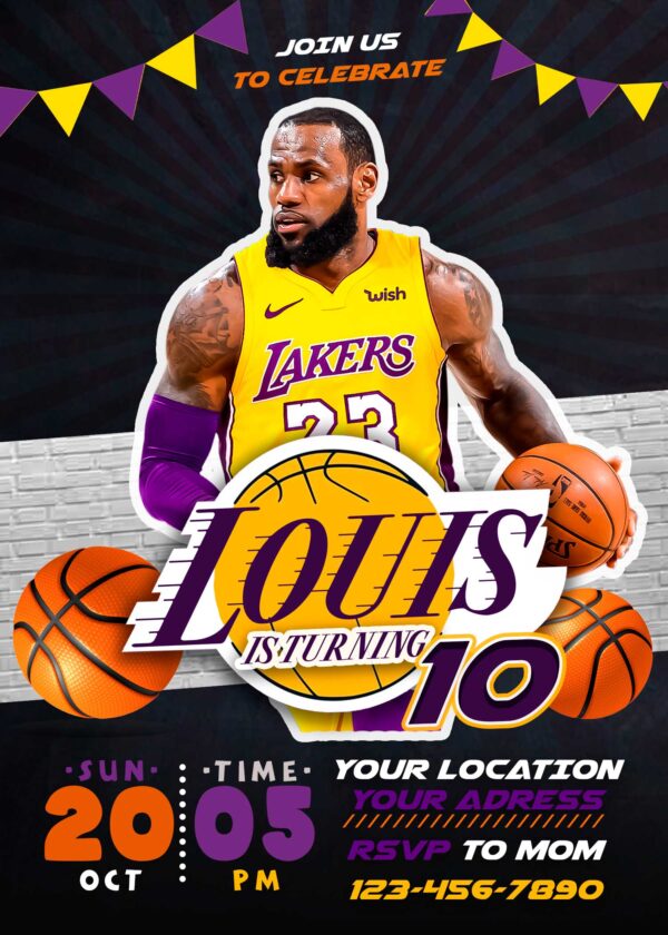 Lakers Lebron James Birthday Invitation