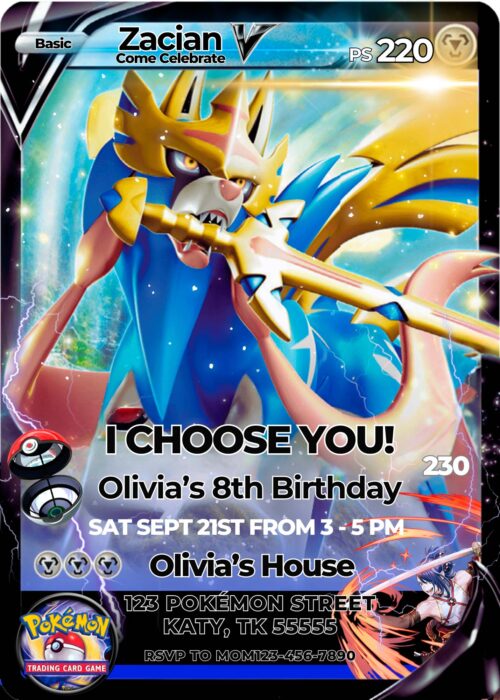 Pokemon Zacian Birthday Invitation template