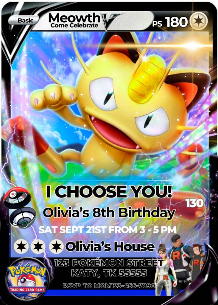 Pokemon Meowth Birthday Invitation Template