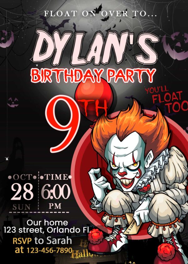 Pennywise Halloween Birthday Invitation