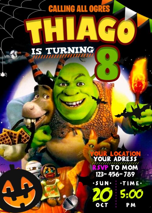 Shrek Halloween Birthday Party invitation