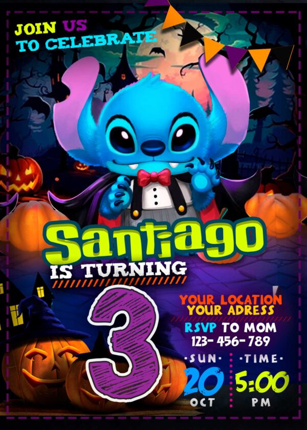 Stitch Halloween Birthday Party Invitation