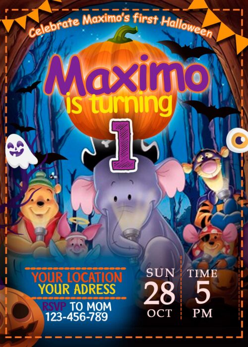 Winnie the Pooh Halloween Birthday Party Invitation