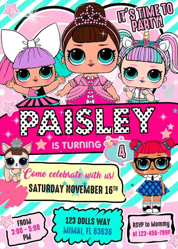 LOL Surprise Dolls Birthday Invitation LOL Party