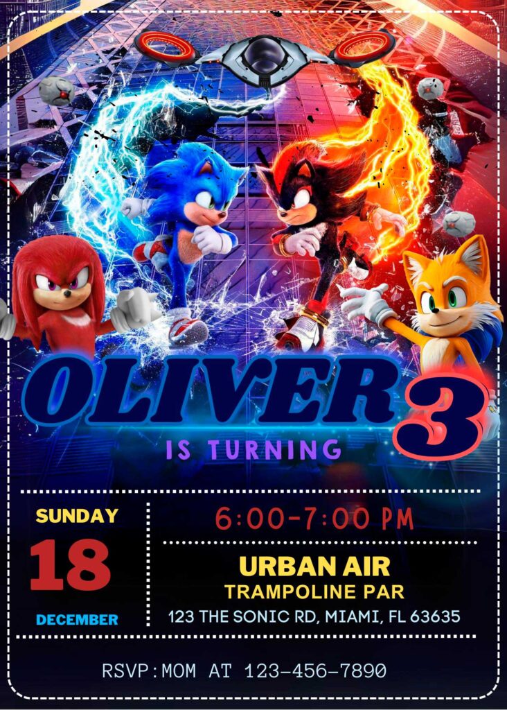 Sonic The Hedgehog 3 Birthday Invite