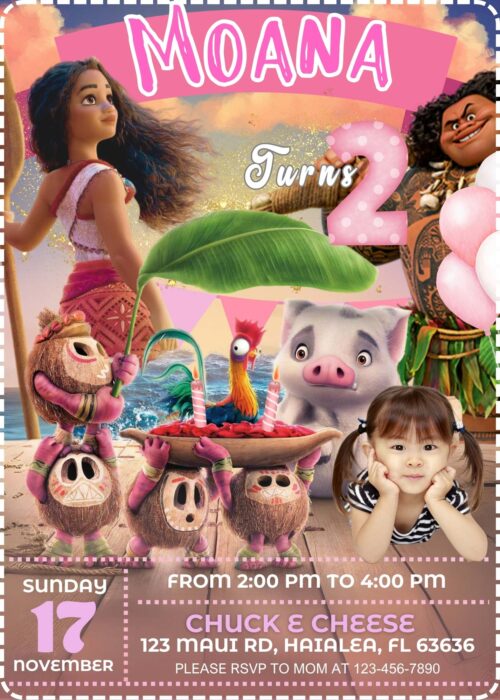 Moana 2 Birthday invitation for girl