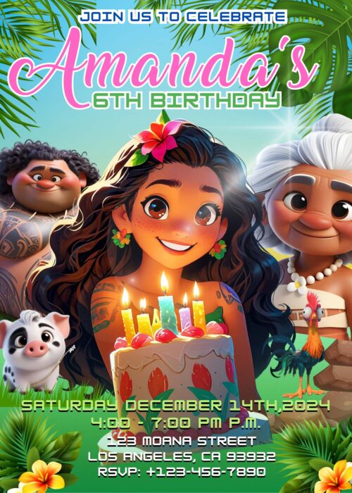 Moana 2 Birthday Party Invitation template