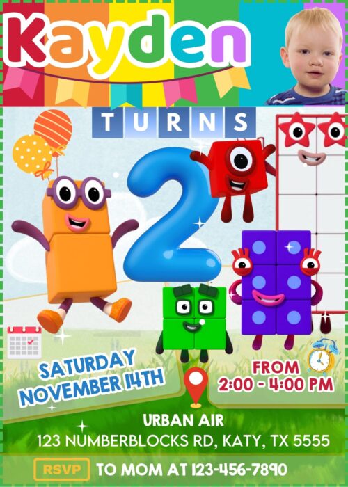 Numberblocks Digital invitation for Kids Birthday