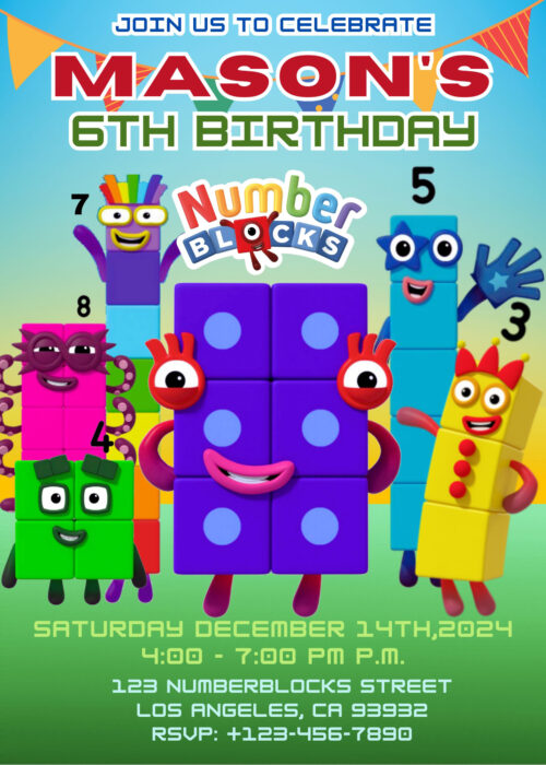 Numberblocks Birthday invitation template