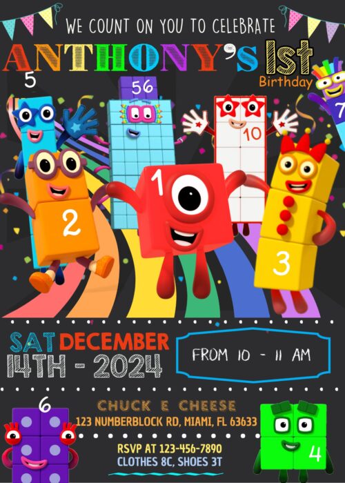 Numberblocks Birthday Invite