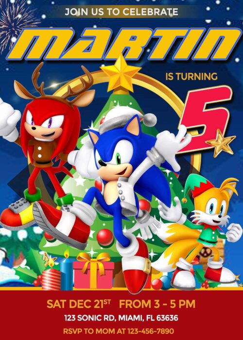 Sonic Christmas Birthday Invitation