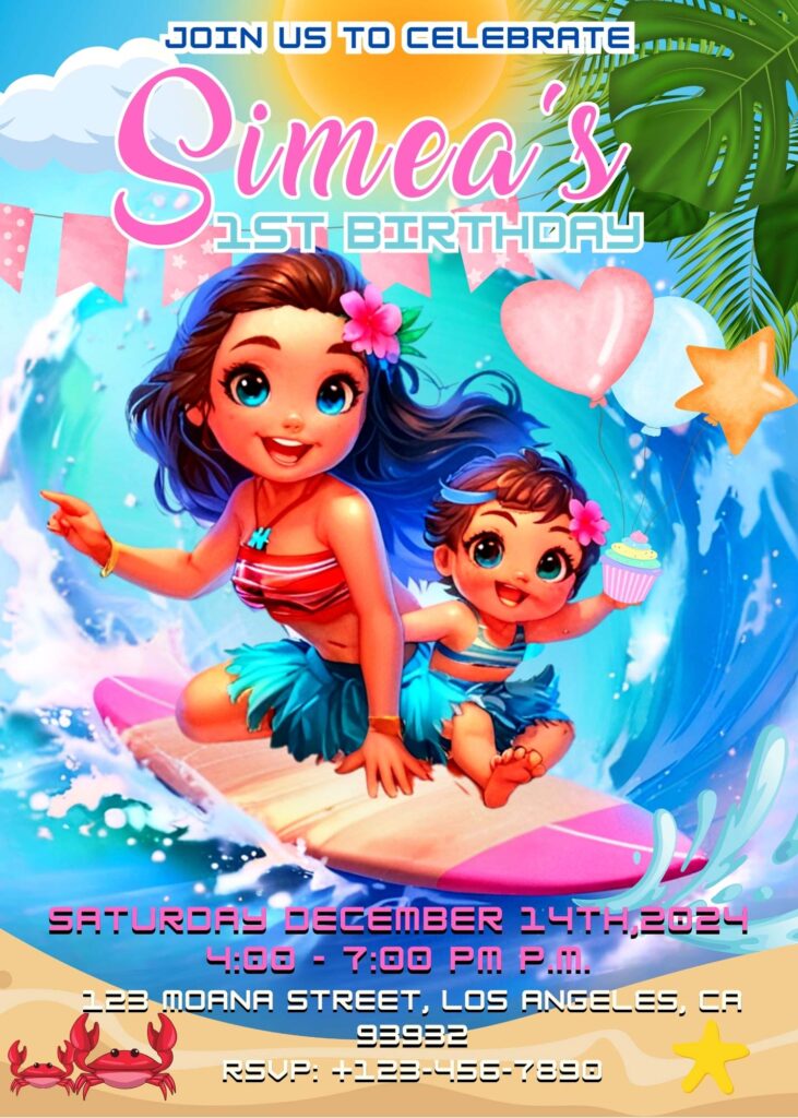 Moana Pool Party Invitation Template