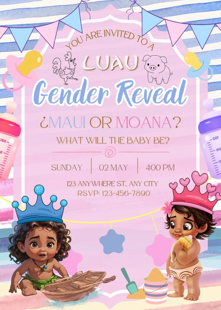 Moana or Maui Luau Gender reveal invitation