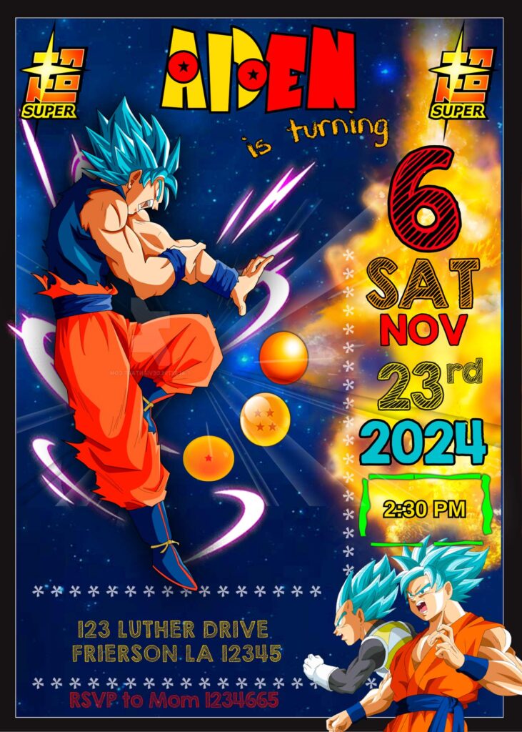 Dragon Ball Super Birthday Invitation template