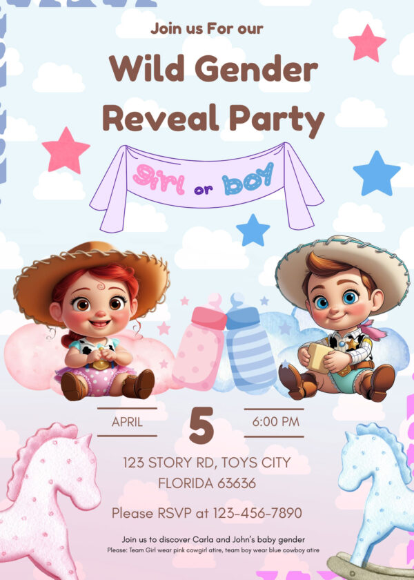 Jessie or Woody Toy Story gender reveal Invitation