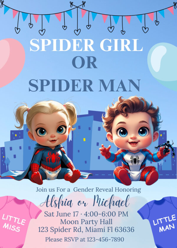Spider-man or Spider-Girl gender reveal Invitation