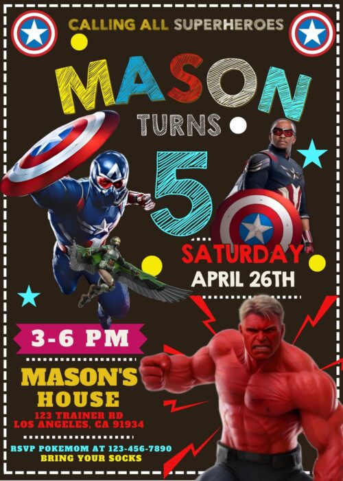 Captain America 2025 birthday invitation