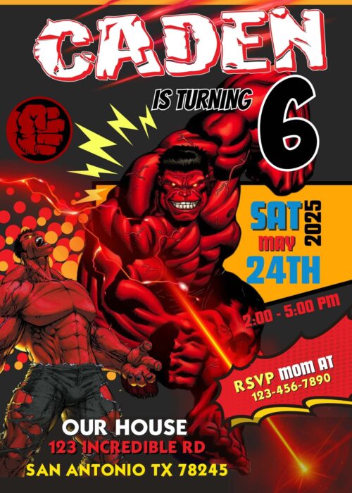 Red Hulk Birthday Invitation