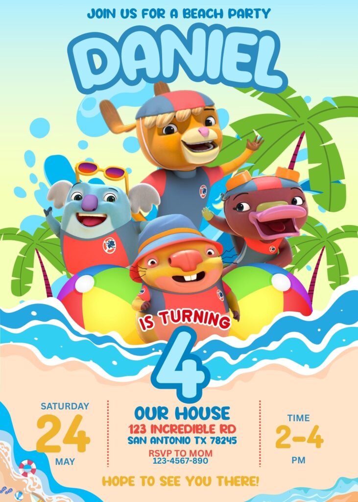 Kangaroo Beach Birthday Invitation