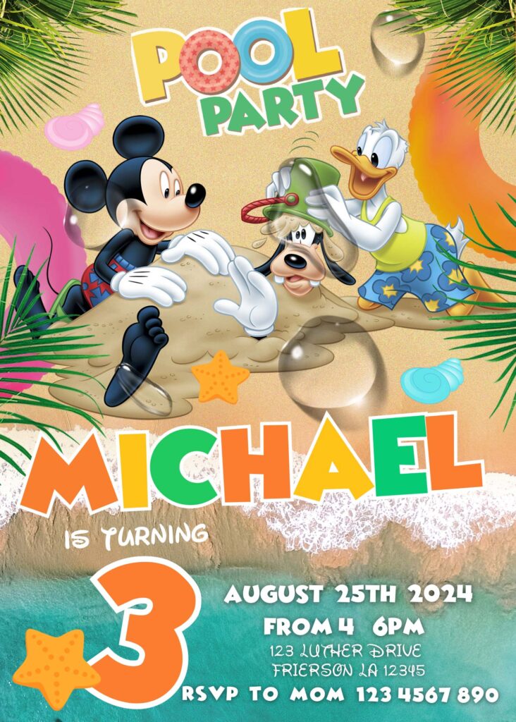 Mickey Pool Party Invitation template