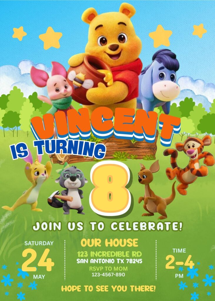 Playdate with Winnie the pooh birthday invitation