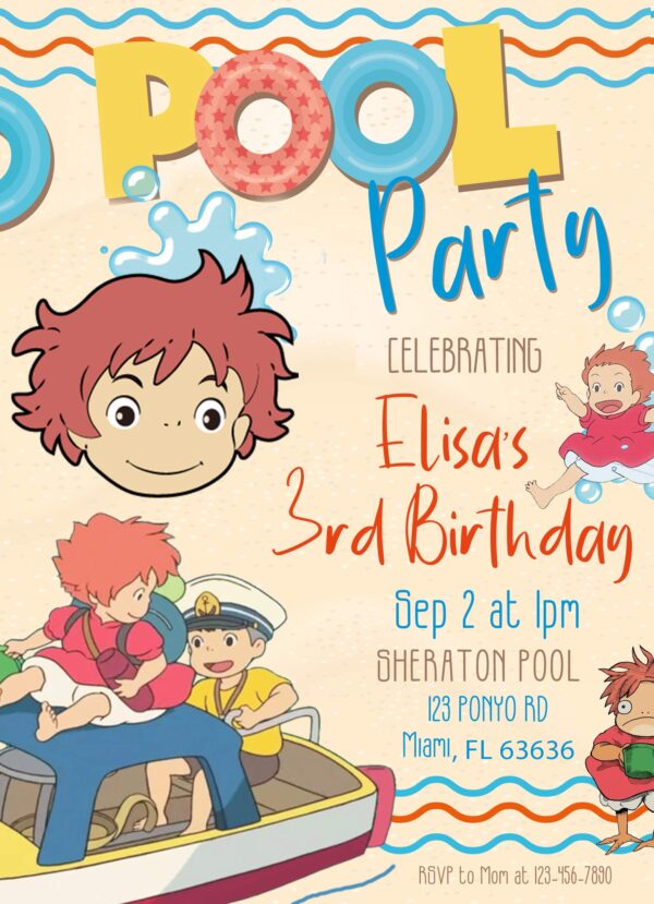 Ponyo Birthday Invitation