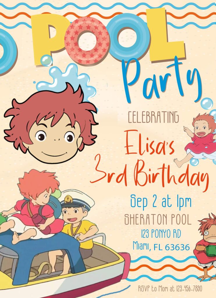 Ponyo Birthday Invitation