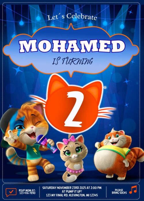 44 cats birthday invitation template