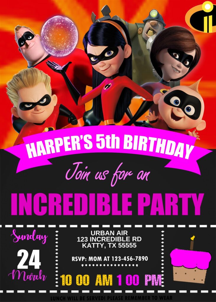 The Incredibles Girl Birthday Invitation template