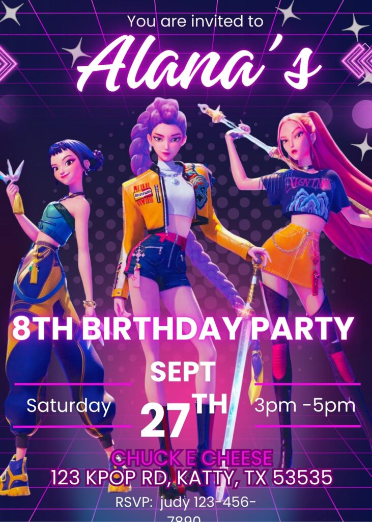 Kpop Demon Hunters Birthday Invitation