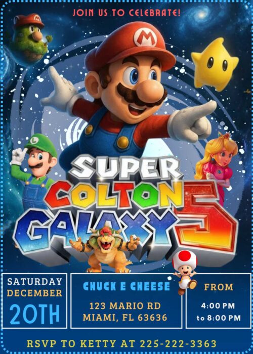 Mario Galaxy Movie Birthday Invitation
